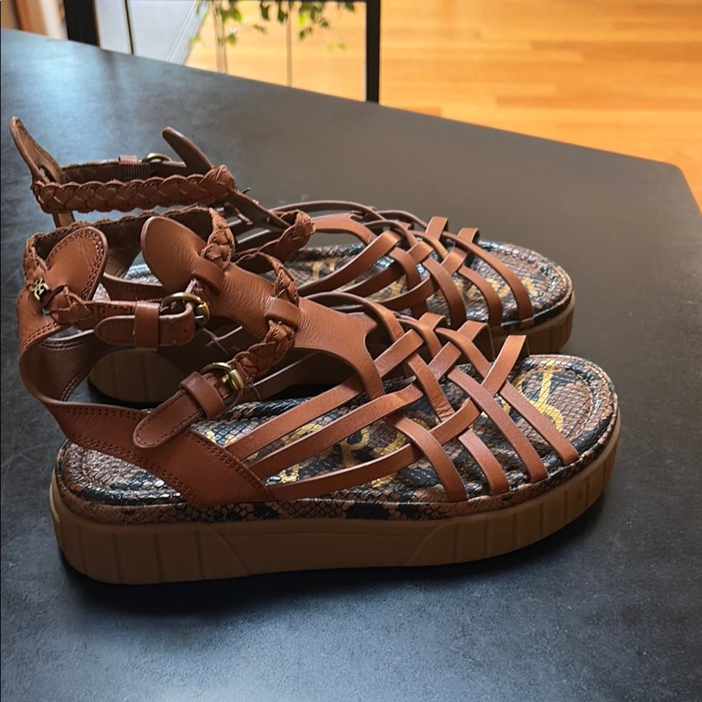 Sam Edelman Brown Braided-Strap Platform Sandals
